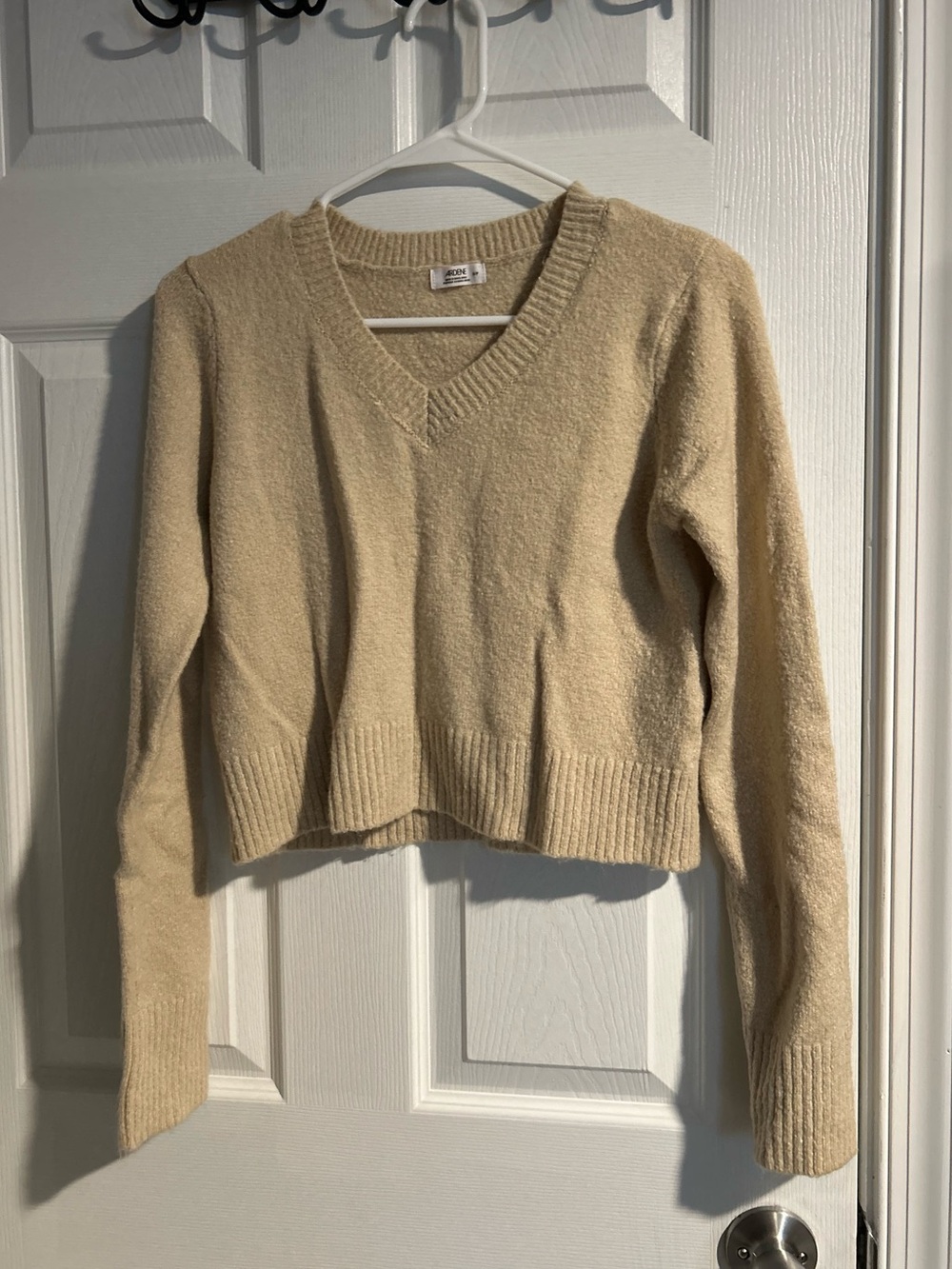 Tan Cropped Ardene Knit V Neck Sweater